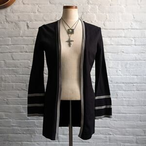 Vintage Black Stripe Knit Cardigan 70's Minimalist Groovy Mod Boho Sweater Small